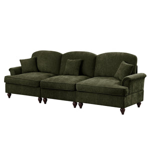 English Elm Elegant Mid Century 3-Seater Sofa With Flared Arms & Removable Skirts – Versatile Green Chenille Comfort W3041S00266