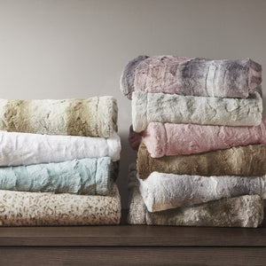 JLA Home Madison Park - Faux faux fur throw indulgent plush reversible faux mink blanket OEKO-TEX certified machine washable luxury Blush/Grey MP50-8526