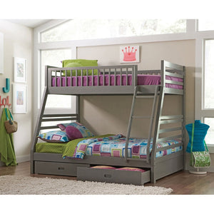 English Elm Keira Twin Over Full Bunk Bed with Storage Drawers in Matte Grey Wood Finish B062S00717