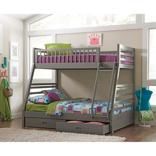 English Elm Keira Twin Over Full Bunk Bed with Storage Drawers in Matte Grey Wood Finish B062S00717