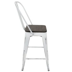 English Elm Oregon Industrial High Back Counter Stool Set of 2 — Vintage White & Espresso, Steel Frame, Bamboo Seats, Rustic Charm B202P222416