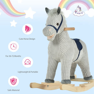 English Elm Qaba Plush Spring Rocking Horse with Sounds Stirrups and Saddle for Kids W2225P249737