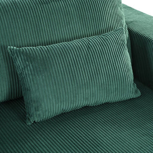 English Elm U_Style Corduroy Double Sofa Bed with Plush Supportive Sponge-Spring Seats and Removable Back Cushions Green WY000449AAC