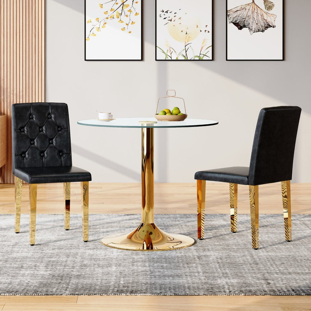 English Elm 4-piece Brown Suede Dining Chair Set with Tufted Back and Walnut Metal Legs Black+Gold W1151P361158