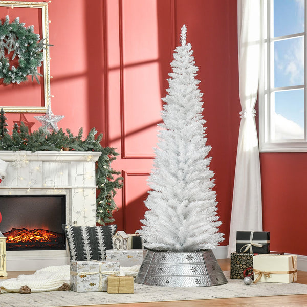 English Elm Homcom 6' Slim White Pencil Christmas Tree With 390 Realistic Branch Tips & Easy Assembly For Small Spaces W2225P229762