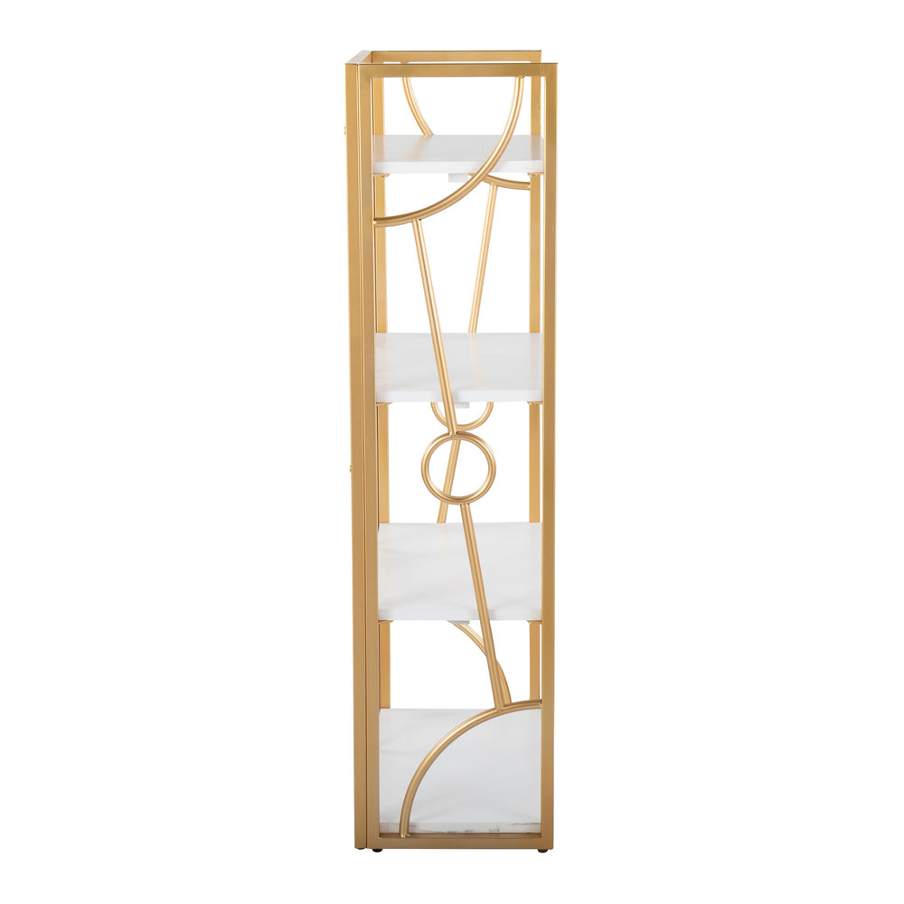 English Elm Constellation Geometric Bookcase with Gold Metal Frame and Wood Shelves for Modern Office Elegance White B202P223884