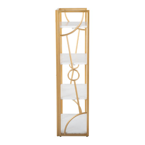 English Elm Constellation Geometric Bookcase with Gold Metal Frame and Wood Shelves for Modern Office Elegance White B202P223884