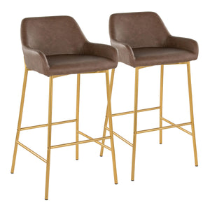 English Elm Daniella 30" Fixed-Height Barstool Set In Luxe Espresso Faux Leather & Glam Gold Metal Frame, 2 Pcs B202S00549