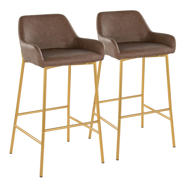 English Elm Daniella 30" Fixed-Height Barstool Set In Luxe Espresso Faux Leather & Glam Gold Metal Frame, 2 Pcs B202S00549