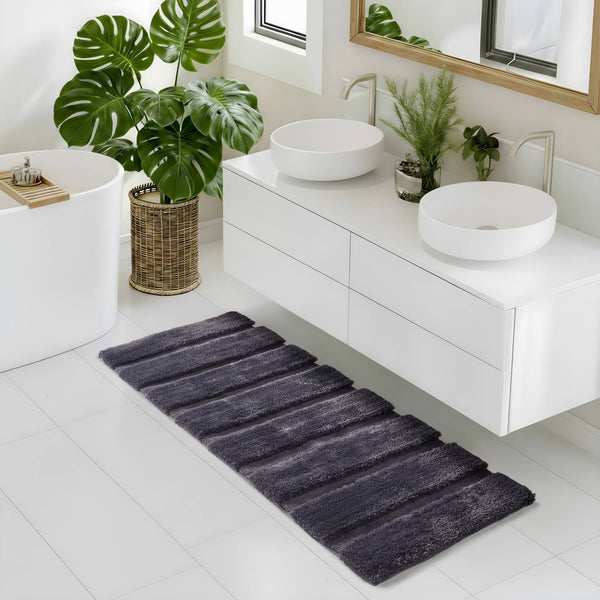 JLA Home Madison Park - Rug Madison Park Tufted Pearl Channel Bath Accent Rug — Soft Macro-Polyester High-Low Stripe, Machine Washable, Fade Resistant Grey MP72-5107