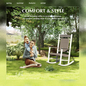 English Elm Outdoor Rocking Chairs Set of 2 HDPE Patio Oversized Rockers for Adults, Weatherproof, Ergonomic Comfort White+gray W1859P360083