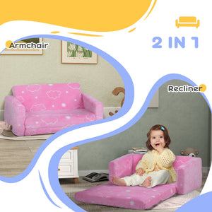 English Elm Qaba Glow-in-the-Dark 2-in-1 Kids Sofa Chair — Convertible Fold-Out Toddler Couch, Washable Cover Pink W2225P229324