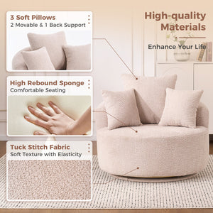 English Elm 360° Swivel Chair upholstered barrel accent chair with plush high-resilience foam and pillows for comfort Beige W2231P264468