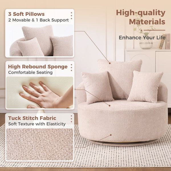 English Elm 360° Swivel Chair upholstered barrel accent chair with plush high-resilience foam and pillows for comfort Beige W2231P264468