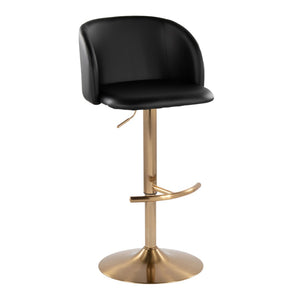 English Elm Adjustable Swivel Barstools Gold Base Black Faux Leather Set of 2 for Home Bar B202S01968