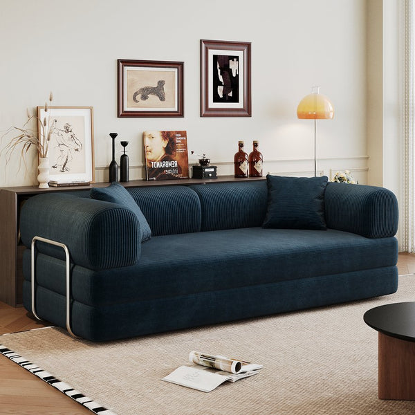 English Elm 78.8" Compression Sofa Convertible Floor Bed with Corduroy Fabric, No-Assembly Modular Futon, Supportive Backrest and Armrests Blue W2824P373438
