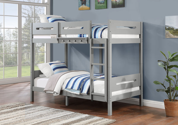 English Elm Edah Gray Twin/Twin Bunk Bed with Removable Ladder, Slat System, Easy Assembly, 330lb Capacity B2726S00332