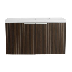 English Elm 36 Inch Silver-Brown Stripe Wall-Mounted Vanity with Resin Sink, Soft-Close Doors & Spacious Storage W999P204953