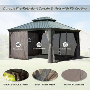 English Elm 10' X 12' Hardtop Gazebo - Durable Steel Roof, Aluminum Frame, Curtains & Netting For Outdoor Comfort W1859S00156