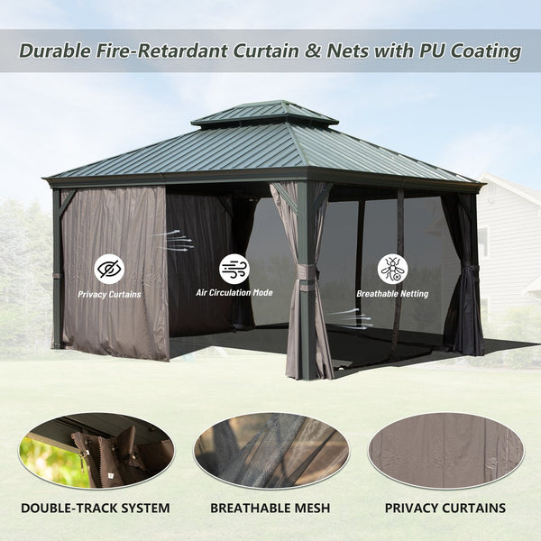English Elm 10' X 12' Hardtop Gazebo - Durable Steel Roof, Aluminum Frame, Curtains & Netting For Outdoor Comfort W1859S00156