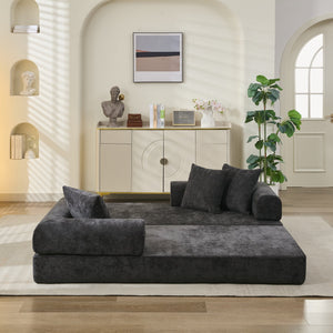 English Elm Comfy Convertible Folding Mattress Couch Sofa Bed with Chenille, Space-Saving Modular Lounge for Studio Black W1143P330250