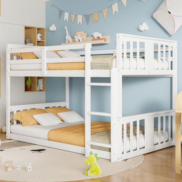 English Elm Twin Over Kids Bunk Bed Solid Pine Frame Gray Finish with Safety Guardrail N708P242163K