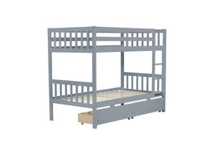 English Elm Twin Bunk Bed With Drawers - Space-Saving Convertible Twin Over Twin Design In Grey With Safety Features W504S00198-GIGA