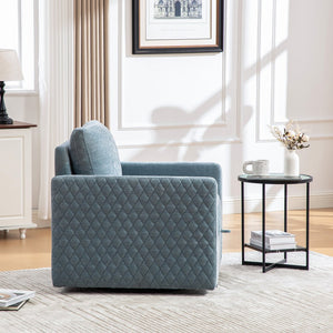 English Elm 29.5''w Chenille Swivel Club Chair with Hidden Storage Tufted Square Seat for Reading Nooks Blue W3118P419159