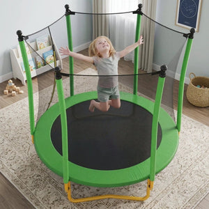 English Elm [without Basketball Hoop] 5.5 Ft Kids Trampoline with Safety Net and Foam Padded Poles Green N739P443065F