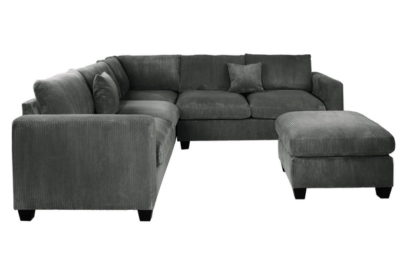 English Elm 4pc Corduroy Sectional Sofa Set with Ottoman Corner Wedge and Low-profile Modern Legs Dark Gray B011S02226