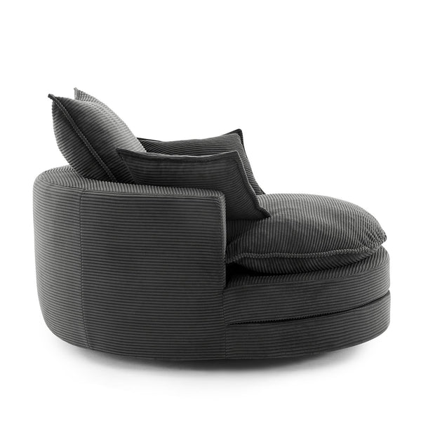 English Elm 360° Oversized Swivel Lounge Chair with 38" Deep Seat Dual-Layer Cushion Corduroy Accent Pillows Black N719S002100B