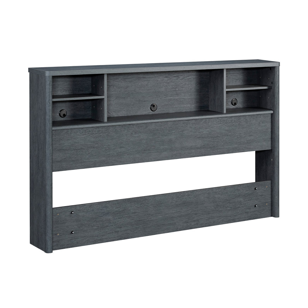 English Elm Full/Queen Denim+Brown Bookcase Headboard with Adjustable Shelves, Spacious Top Shelf, Easy Assembly B356P354479