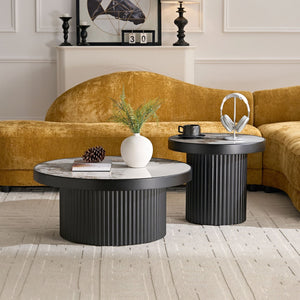 English Elm Coffee Table Nesting Set Round Mdf Pair Walnut Finish for Modern Living Rooms W876S00336