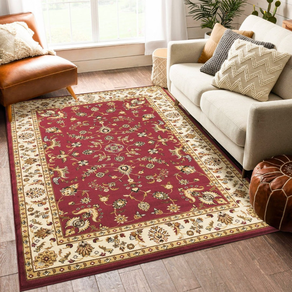 English Elm Classic Traditional All-over Pattern Area Rug in Deep Red for Living and Dining Rooms B186P452255