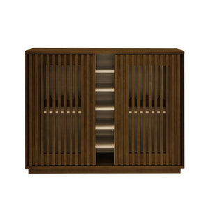 English Elm Mid Century Fluted Buffet Sideboard with Integrated Wine Rack and Glass Holder Storage Walnut W1801P454196