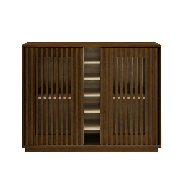 English Elm Mid Century Fluted Buffet Sideboard with Integrated Wine Rack and Glass Holder Storage Walnut W1801P454196