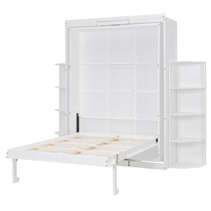 English Elm Rotating Murphy Wall Bed with Convertible Desk Dual Side Shelves Full Size Mdf Cabinet White LP000961AAK