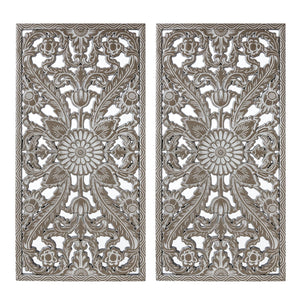 English Elm 2 Pcs Botanical Wall Panels - Distressed Carved Wood Decor Set For Rustic Elegance In Any Space B035P366542
