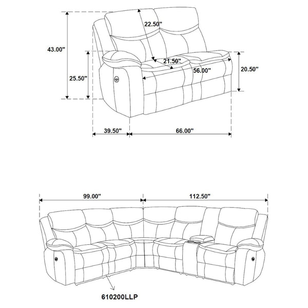 English Elm Salerno Power Reclining Sectional with Channel Tufting and Wall Hugger Leatherette Design B062S01769