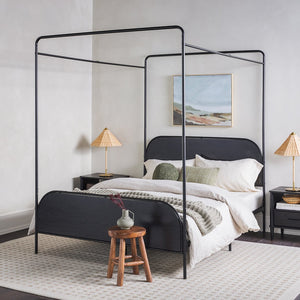 English Elm Walker Edison - Modern Metal and Wood Canopy Bedframe Queen – Black Steel Frame, Wood Headboard, No Box Spring Needed, Modern Design B185P169242