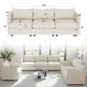 English Elm Modular Sectional Sofa Set with Hidden Storage Pocket Spring Living Room Couch Beige W680S00134