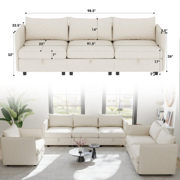English Elm Modular Sectional Sofa Set with Hidden Storage Pocket Spring Living Room Couch Beige W680S00134