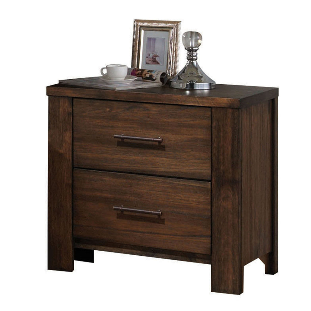 English Elm Oak 2-Drawer Nightstand with Dovetail Joints, Antique Brass Hardware, Spacious Oak Finish Storage — Nightstand for Bedroom Elegance and Durability B062P189074