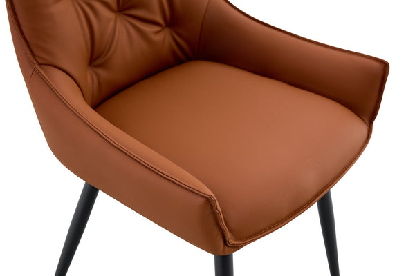 English Elm Dining Chairs Set Of 2 - Stylish Camel Faux Leather With Gold Mesh Accents And Black Legs For Comfort W3493P359746