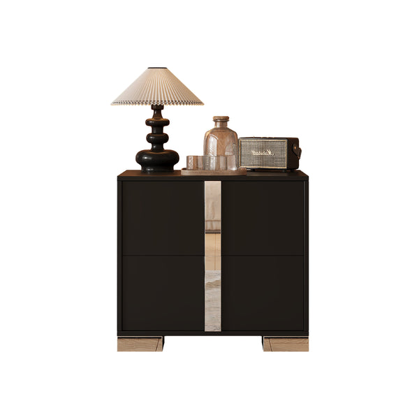 English Elm Elegant Nightstand with Metal Feet and Two Spacious Drawers for Stylish Bedroom and Living Rooms Black 28.75 L x 17.75 W x 7.75 H N733P307938B