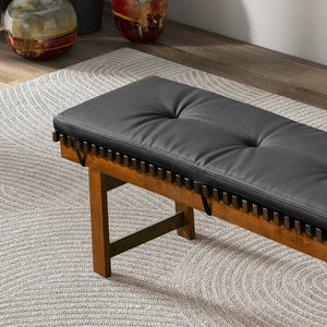 English Elm Ashcroft Furniture - Lucia Black PU Leather Bench – Vegan Upholstery, Solid Teak Wood Frame, High-Density Foam Comfort B183P255206