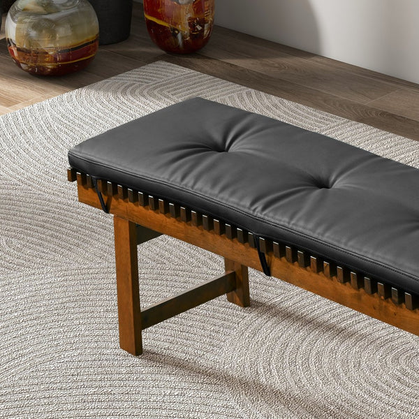 English Elm Ashcroft Furniture - Lucia Black PU Leather Bench – Vegan Upholstery, Solid Teak Wood Frame, High-Density Foam Comfort B183P255206