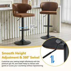 English Elm Modern Oil Wax Upholstered Swivel Barstool Set with Lumbar Support and Chrome Base W2920S00133