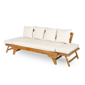 English Elm Christopher Knight Home® - Outdoor Acacia Daybed Sofa with Foldable Arms, Rust‑Resistant Teak Frame & UV‑Proof Beige Cushions N779P249303T