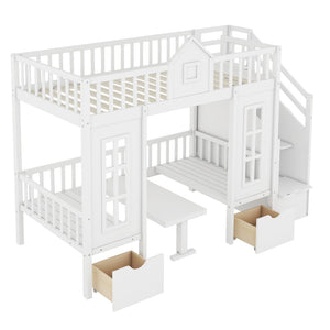 English Elm Twin-over-twin Bunk Bed Convertible Lower Desk Solid Pine Kids Bedroom Space Saver White LT000681AAK-1